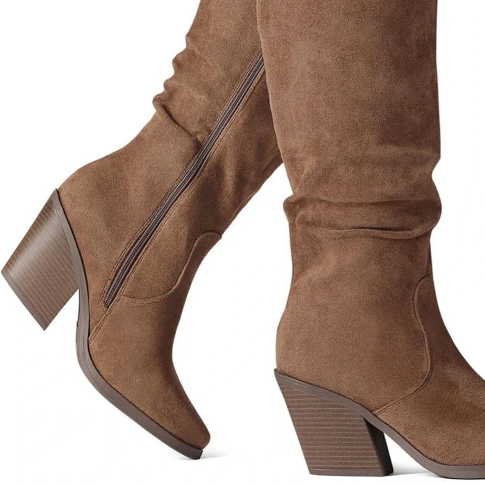 New- 5 bohemian Over-the-Knee Boots Dark Brown & Gold Zipper  Festival boots